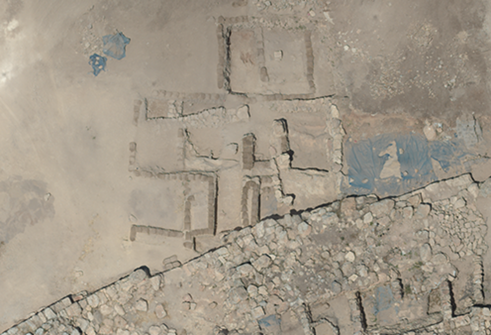 An aerial view of the recently unearthed walls of the gate complex outside the main fortification wall at Shiloh. Credit: Gary D. Urie / Associates for Biblical Research