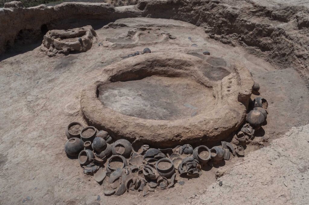 A furnace and associated cooking vessels uncovered at Tava Tepe. Credit: University of Catania