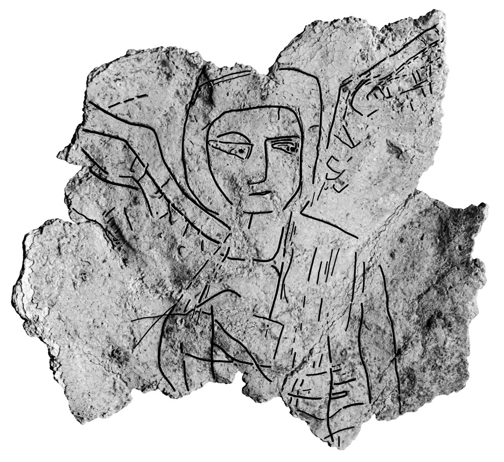 The converted positive with an interpretive line drawing of the motif. Credit: LWL-AfW Olpe/P. Fleischer & T. Poggel.