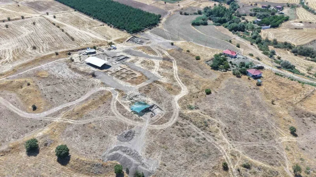 The archaeological investigation began after a local farmer encountered mosaic remains while planting saplings in his field and reported the discovery to the Elazığ Museum Directorate. Credit: İHA