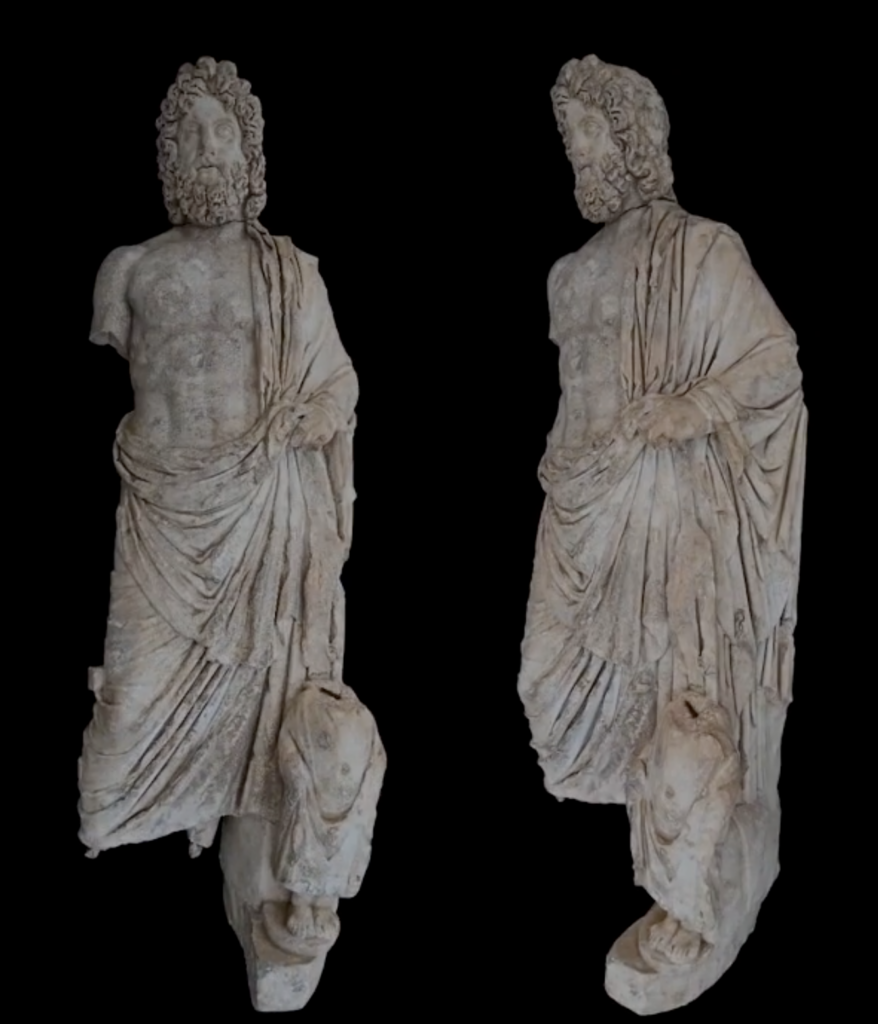 A 2.20-meter marble statue of Asklepios and Telesphoros, unearthed at Aspendos Ancient City, Antalya. Credit: Türkiye's Minister of Culture and Tourism, Mehmet Nuri Ersoy, via X