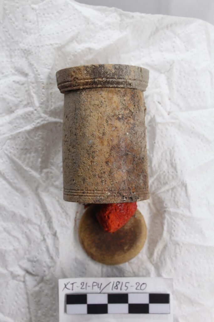 Traces of rouge, still visible after 1,900 years in Annion's cosmetic box. Credit: Photo courtesy of Viktor V. Vakhoneev / Institute for the History of Material Culture, Russian Academy of Sciences.