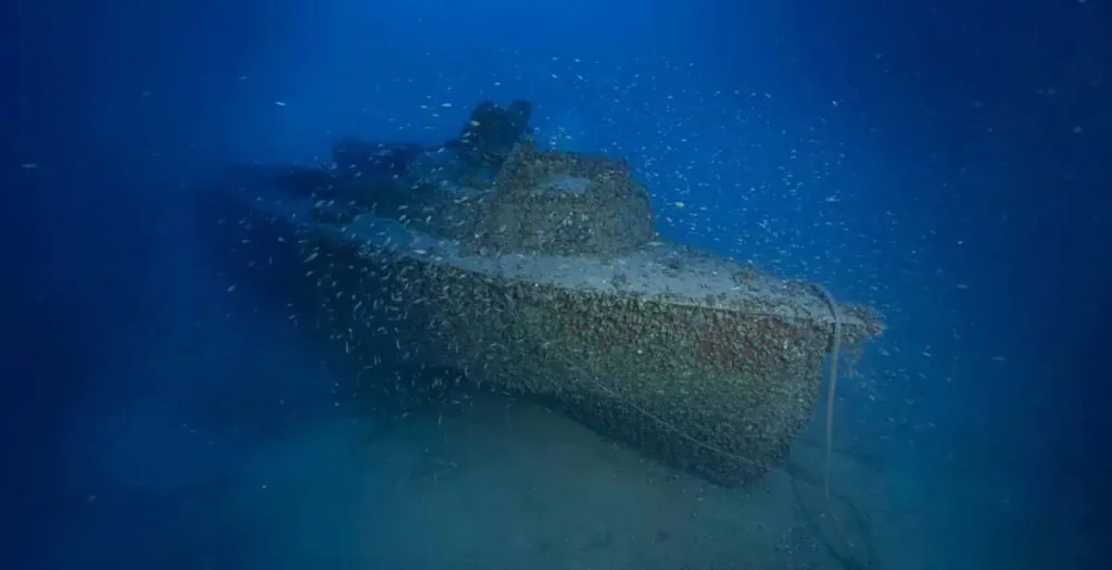 The wreck is LS 6, a 12.5-metre Leichte Schnellboot, or “light fast boat,” built for Nazi Germany’s Kriegsmarine. Credit: AegeanTec - Marinos Giourgas 