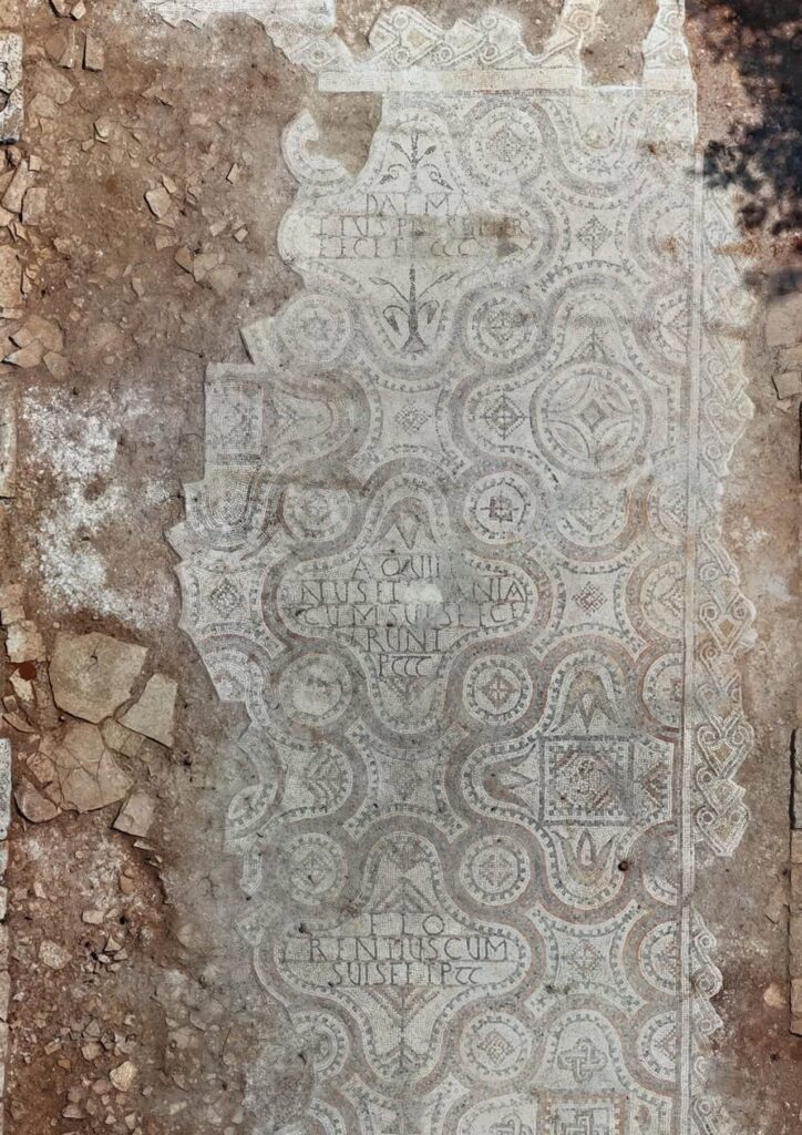 Archaeologists in Croatia have re-exposed 1,600-year-old Early Christian mosaics bearing donor inscriptions, including a couple who called themselves “great sinners.” Credit: Josip Seličanec - Archaeological Museum of Istria