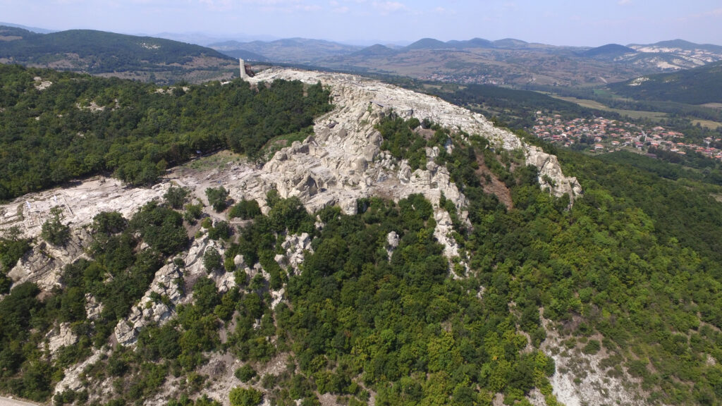Aerial view of Perperikon, an ancient rock city in Bulgaria’s Eastern Rhodope Mountains, where Roman soldiers built and defended an imposing fortress. 