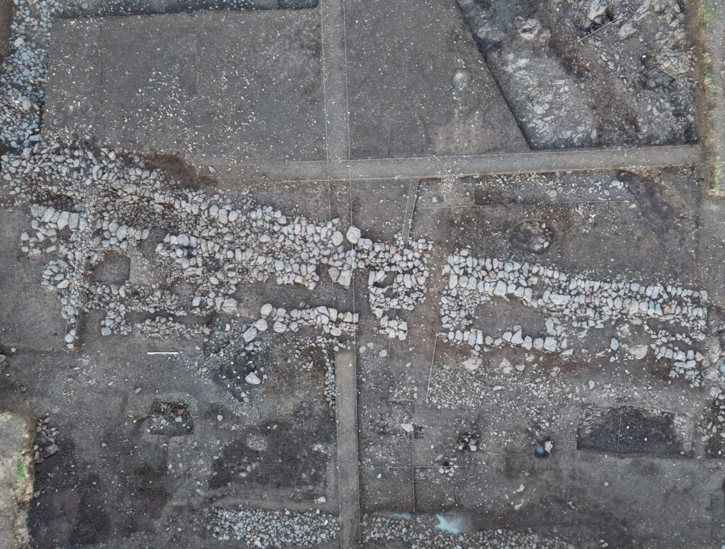 Overhead view of the newly excavated stone-built complex at Corent, interpreted as a large Gallic minting workshop.