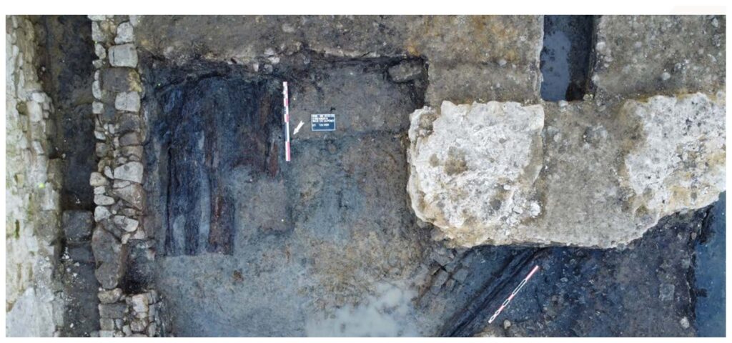 Overhead view of archaeological remains at Eisenborn château in Luxembourg.
