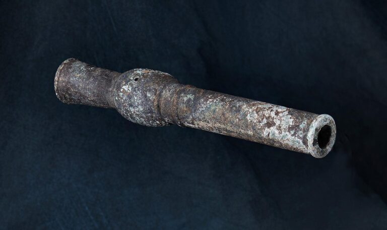 Medieval Korean bronze gunpowder weapon known as the Hwangja Hwatong, discovered in South Korea.