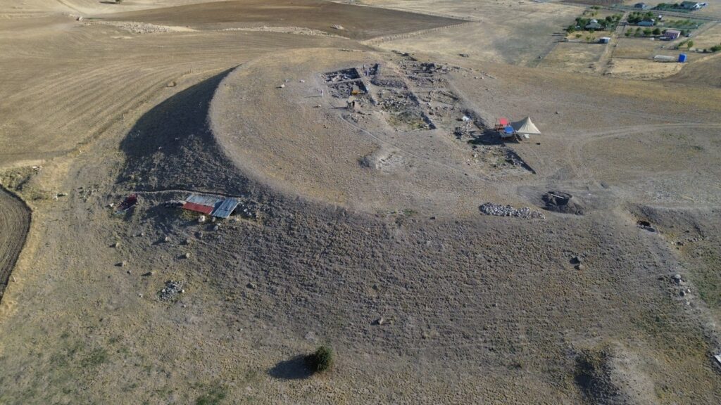 Aerial view of the Külhöyük archaeological site near Gölbaşı, Ankara.