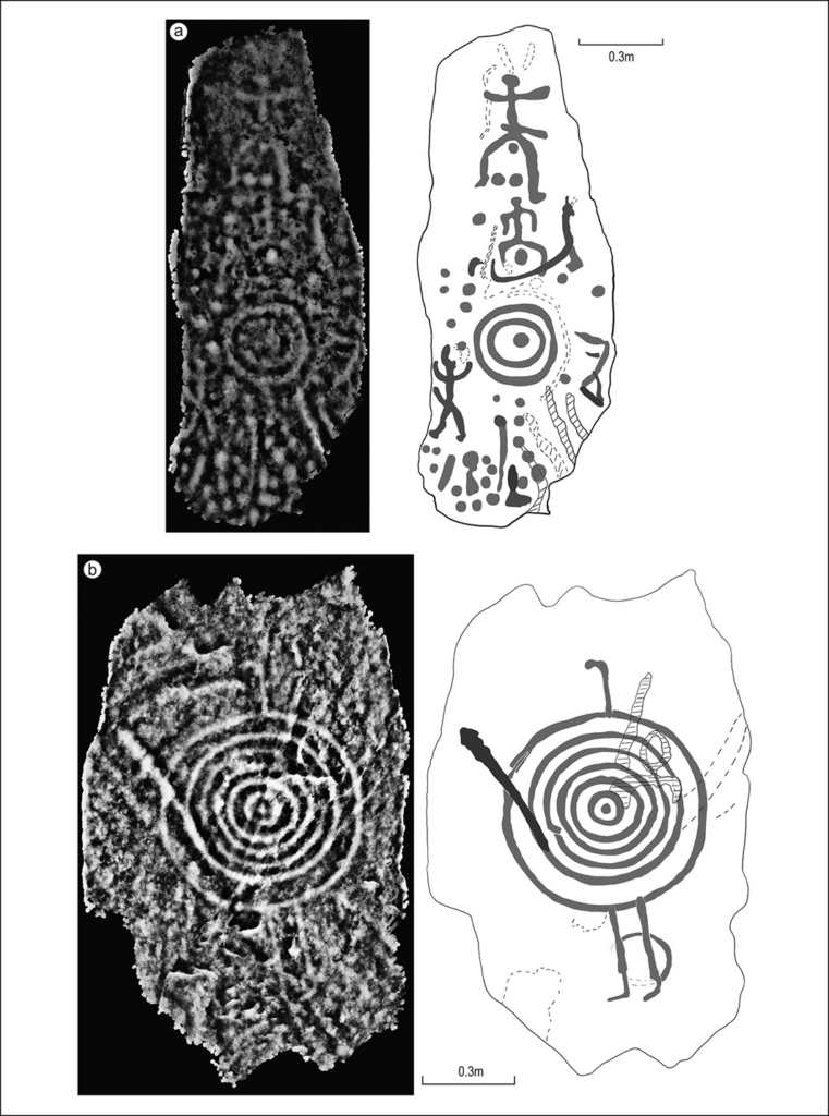 Laser-scan visualisation of rock art on stones 17:3 and 17:6 at Hagbard’s Gallows.