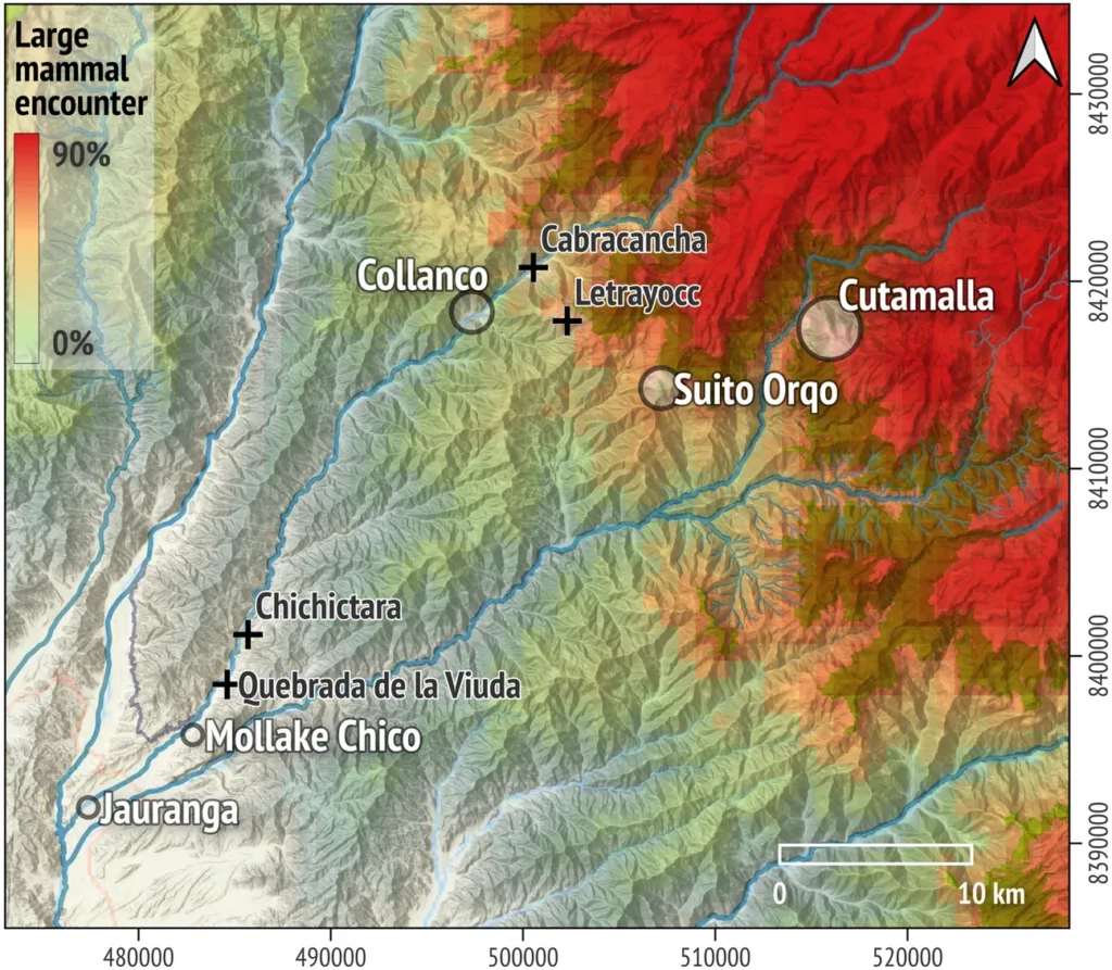 Map of the Palpa valleys in southern Peru, showing the archaeological sites with projectile points analyzed in the study.