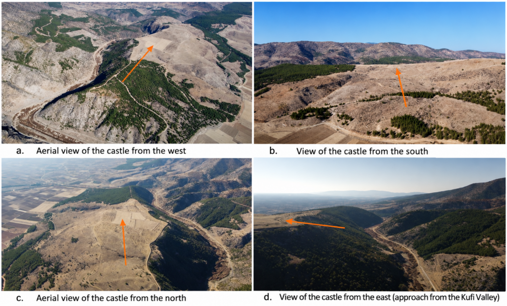 Different views of the proposed site of the Ruined Myriokephalon Castle near Çivril, photographed from several directions. 
