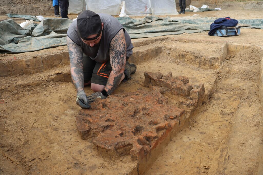 Remains of an ancient pottery kiln uncovered during archaeological excavations in Dortmund, Germany.