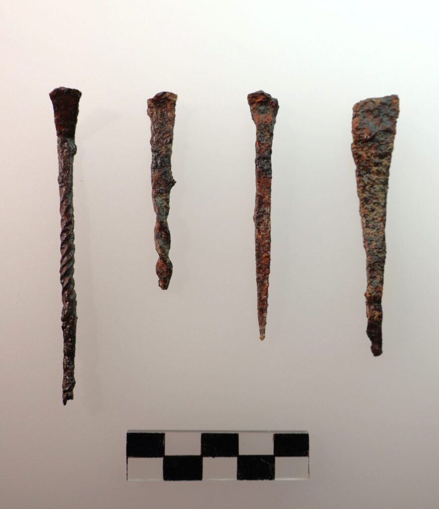 Four writing styli discovered at the Royal Gymnasium of ancient Mieza, offering a rare glimpse into the educational activities that took place within the complex.