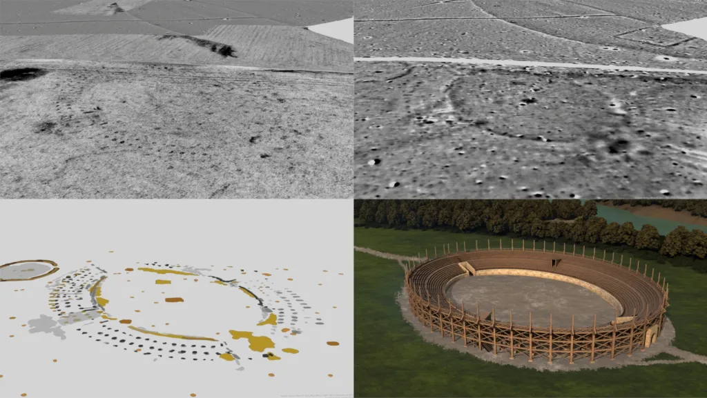 Geophysical visualization of the Roman amphitheater at Stein in Austria, possibly ancient Claudivium, with seating for around 8,000 spectators.