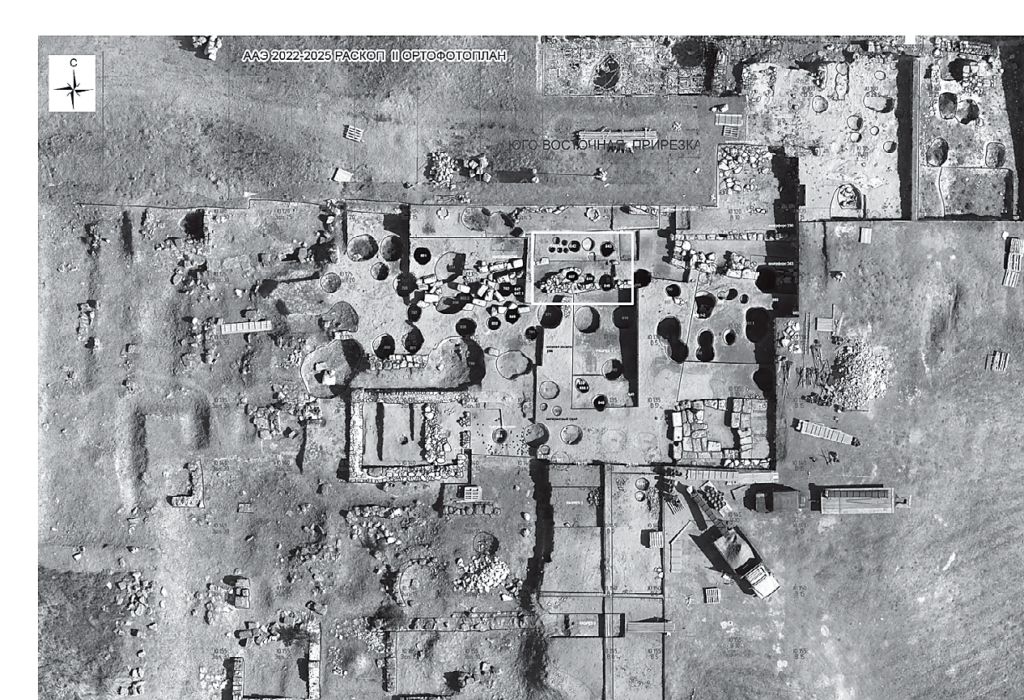 Aerial view of the southern temenos at Artezian, showing the area where archaeologists uncovered altars, ritual pits, and other structures during the 2024–2025 excavations.
Credit: N. I. Vinokurov / Drevnosti Bospora 31 (2026)