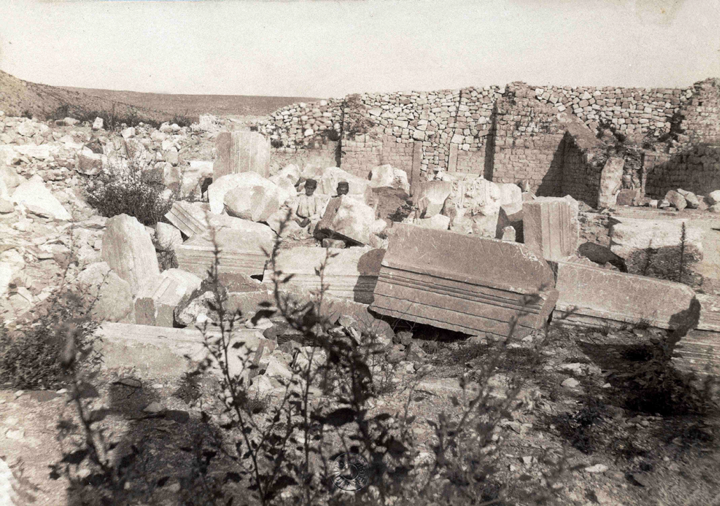 Historic 1891 photograph of the Roman basilica at Doclea during archaeological excavations.