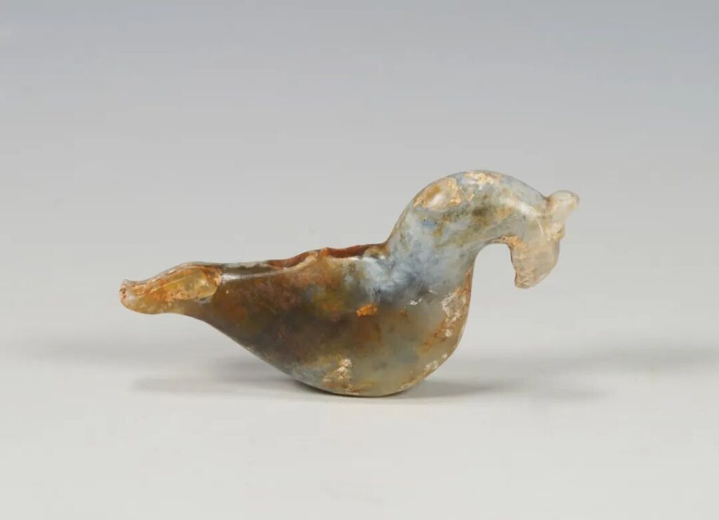 Ancient carved jade bird discovered at the Shangzhaoyao Qin royal mausoleum near Xi'an, China.