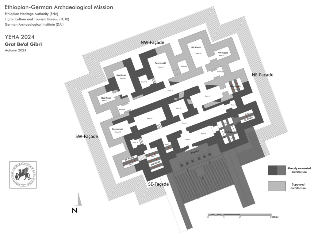 Reconstructed ground-floor plan of the Grat Be’al Gibri palace, based on archaeological excavations and architectural research.