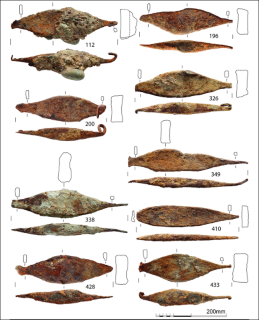 A selection of double-pointed iron bars discovered at Deinham, Austria.
