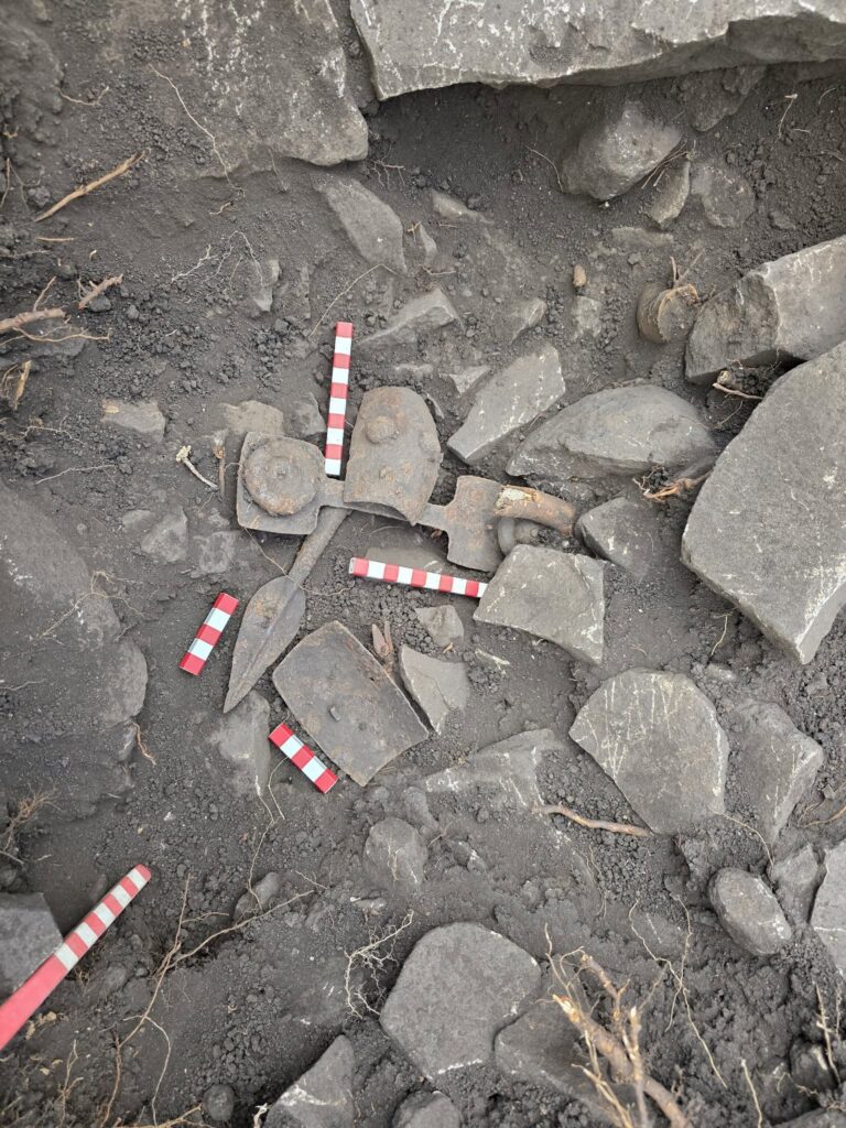 Celtic spear and iron shield fittings found together in the soil in Hungary.