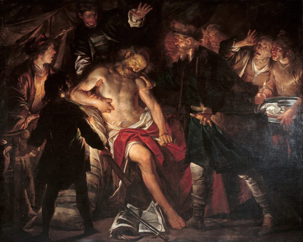 Seventeenth-century painting by Gioacchino Assereto depicting the death of Cato the Younger.