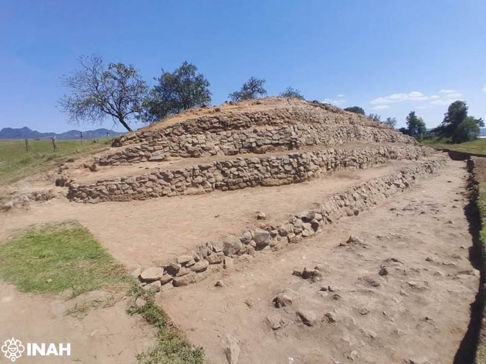 Excavated stone terraces forming part of the ancient ceremonial complex at Teteles de Ávila Castillo, Mexico.
