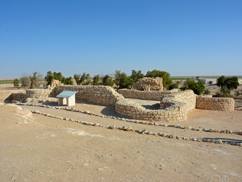 Ancient stone walls and archaeological remains at Shisr in Oman, a desert trading oasis linked to the legend of the lost city of Ubar.
