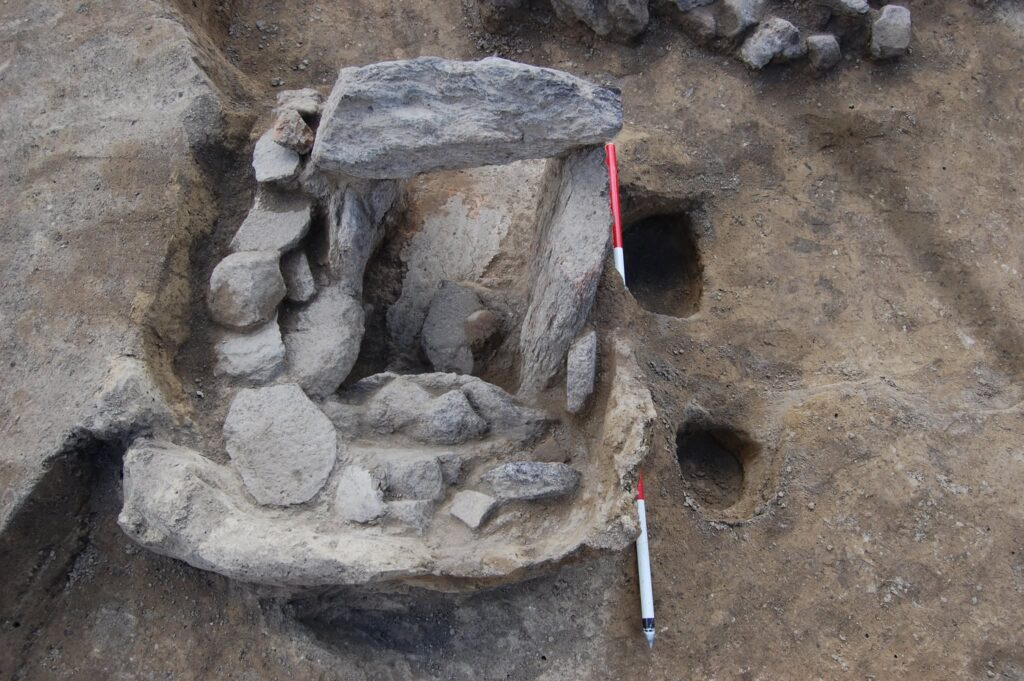 Excavated stone-built feature within an early medieval settlement at Bostanište in Serbia.