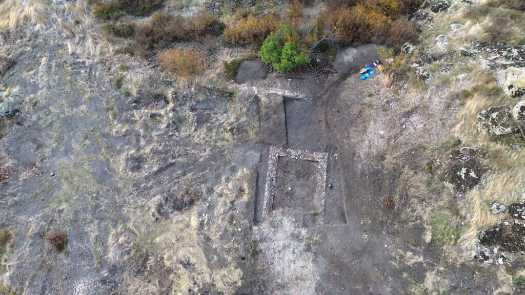 Aerial photograph of the excavated rectangular medieval building at Rusokastro Fortress, Bulgaria.
